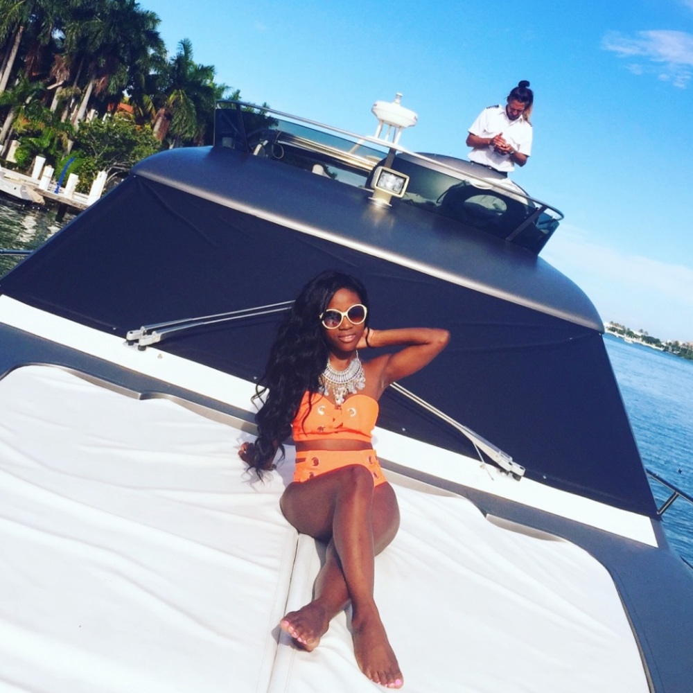 Orange Swim Suit High Waisted